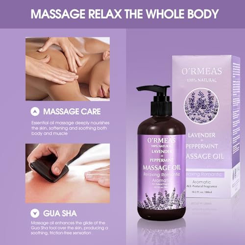 Foto von Massageöl für Erwärmen, Entspannen, Massieren Gelenkschmerzen Linderung, Lavendel Peppermint Massage Oil Massageöl Feuchtigkeitsspenden 10.2 fl.oz