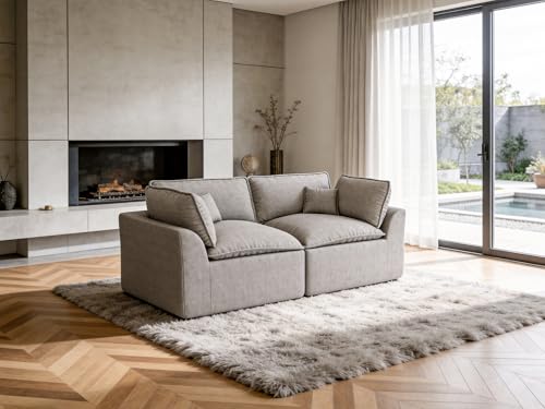 Image of SUNBURY 77 inch Corduroy Modular Loveseat, Boneless Cloud Couch with Exceptionally Thick Cushions, No Assembly Required 2 Seater Small Sofa for Bedroom and Apartment, Dark Grey