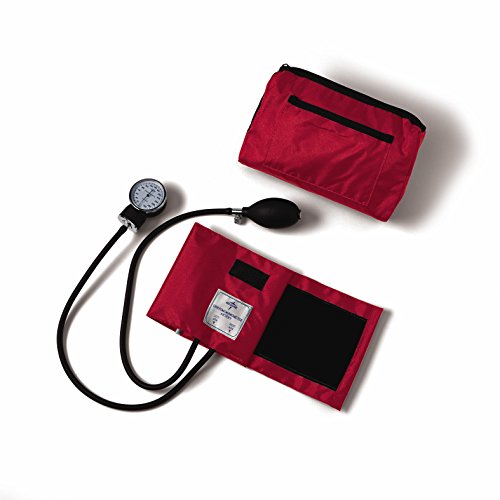 Medline Compli-Mates Professional Aneroid Sphygmomanometer Kit with Adult Manual Blood Pressure Cuff and Carrying Case, Red, 1 Kit