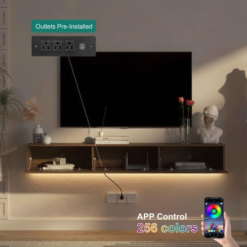 Ferand Floating TV Stand Wall Mounted – 67" Modern LED Entertainment Center with 16 Color Lights & Storage Shelves for 55/60/65 Inch TVs – Wall Mounted TV Cabinet with Cable Management