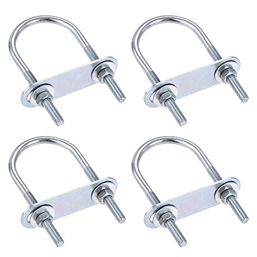 uxcell Round U-Bolts 4 Sets 1.57"(40mm) Inner Width 90mm Length Steel M6 with Nut, Plate, Washer