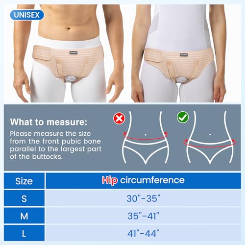 VELPEAU Hernia Belt for Men & Women - Bilateral/Double Inguinal, Groin Hernia Support Truss Underwear Briefs, Pain Relief Recovery Adjustable Strap with 2 Removable Medical Compression Pads (Khaki, M)