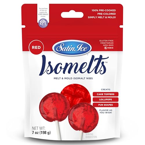 Satin Ice Isomelts for Making Lollipops (Red) (7oz Pouch) – No Prep Isomalt, Pre-Colored, &amp; Sugar-Free