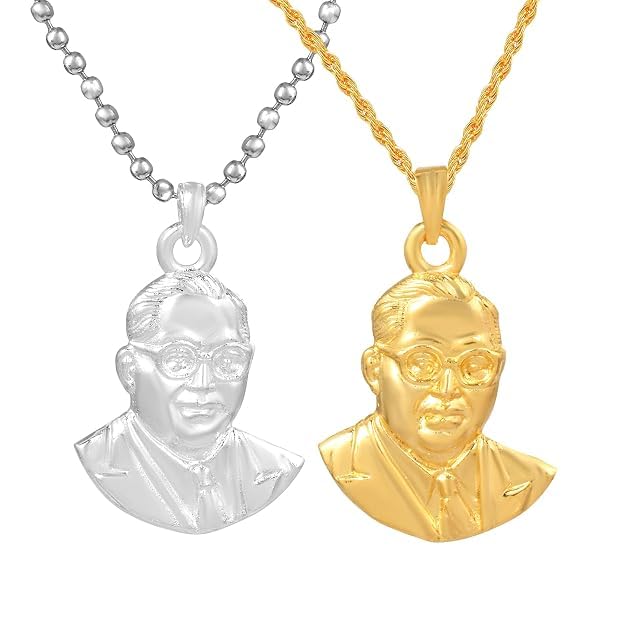 Combo of Gold & Silver Brass Dr. B.R. Ambedkar Pendants with Chain-image-27