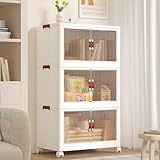 VECELO 20 Gal Stackable Storage Bins with Lid, 3 Pack Plastic Collapsible Storage Cabinet, Foldable Folding Box Organizer/Storage Container Cart...