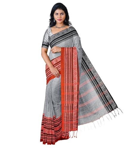 Image of eC ESHA'S COLLECTION Women's Cotton Blend Begumpuri Handloom Saree With Unstitched Running Blouse Piece