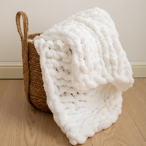 WESHIONGOO Chunky Knit Blanket Throw for Couch Bed 40"×40" White
