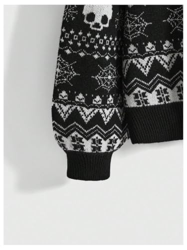 Image of WDIRARA Women's Goth Cartoon Pattern Sweater Knit Pullover Top | Long Sleeve, Crewneck