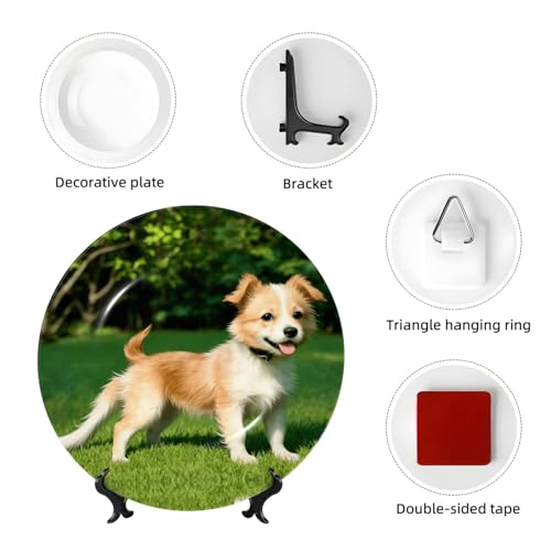 Platos decorativos con patrón de cachorro jugando artesanías de 8" 5