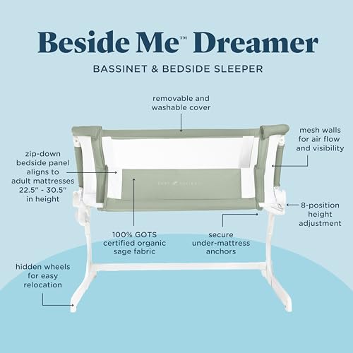 Image of Baby Delight Beside Me Dreamer Bassinet | Bedside Sleeper & Baby Bassinet | 8-Position Height Adjustment | 100% GOTS Certified Organic Cotton Fabric | Organic Sage