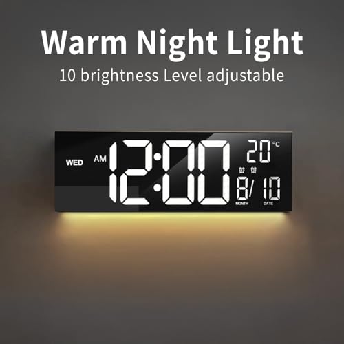Image of 16 inch Large Digital Alarm Clock with Remote Control, Dual Alarm Clock with LED Screen Dispaly, 8 RGB Colors, Auto DST, Temperature for Living Room, Desk Decor, Mounted Wall Clock, Gift for Elderly