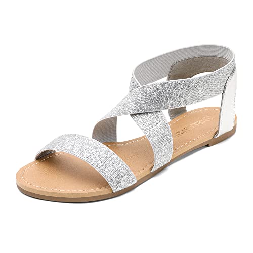 Image of DREAM PAIRS Women's Elastic Ankle Strap Flat Sandals Summer Dressy Shoes Cute Strappy Gladiator Sandals