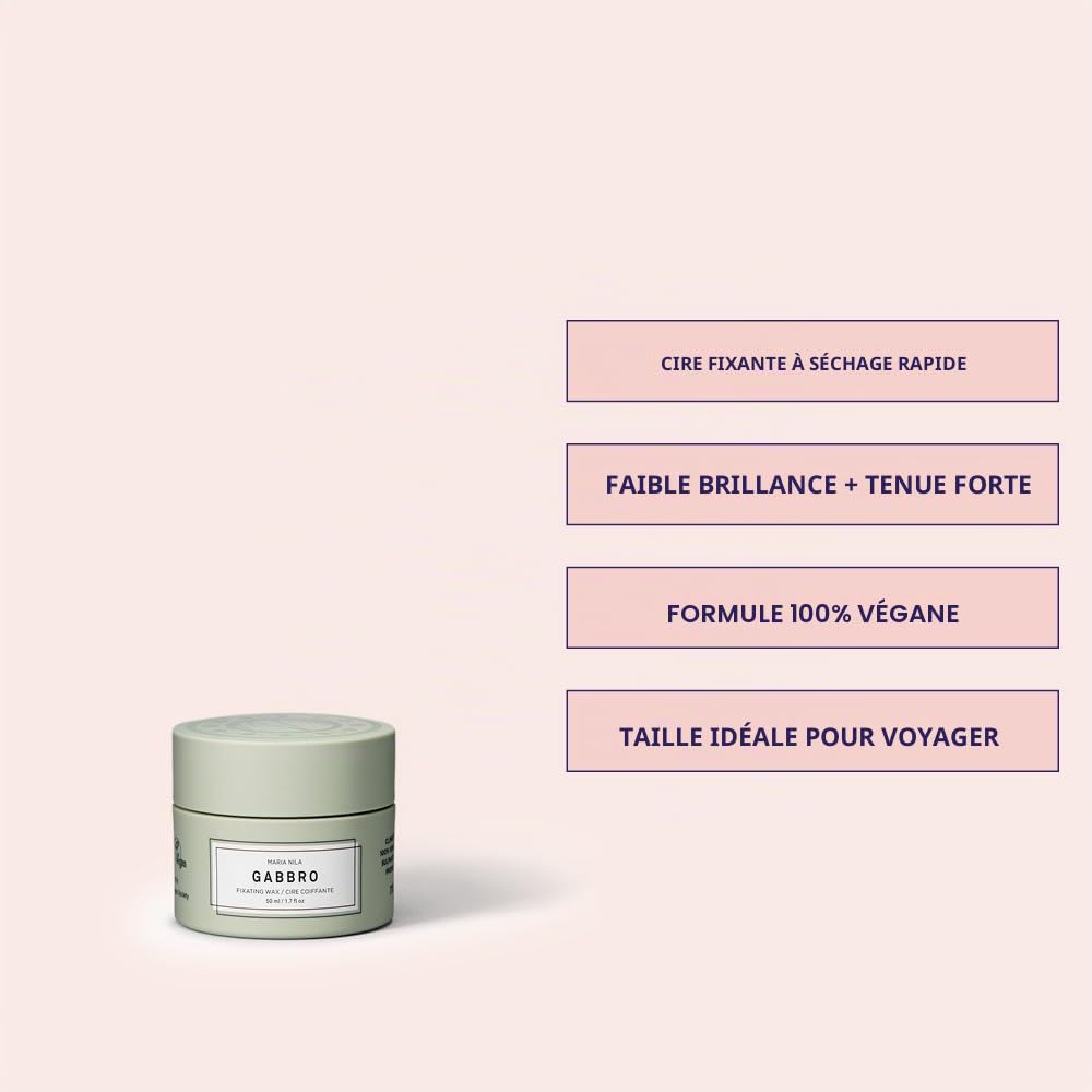 Maria Nila Cire Capillaire Gabbro, 50 ml, Tenue 4/5, Pour Cheveux Courts, Séchage Rapide & Fermeté Élevée, 100% Végan