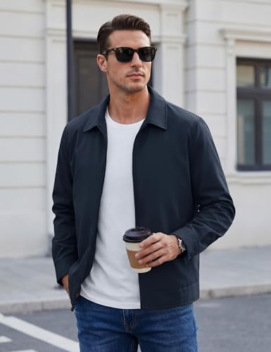 Image of TACVASEN Men's Lightweight Jackets Full Zip Laydown Collar Windbreaker Jacket Casual Golf Light Coat with Pockets