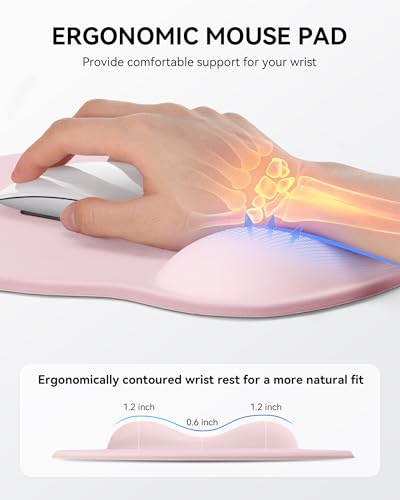 Image of Mouse Pad with Wrist Rest, Ergonomic Mouse Pads for Desk, Office Non-Slip Mousepad with Gel Wrist Support(Light Pink, 10.6''L x 9''W)