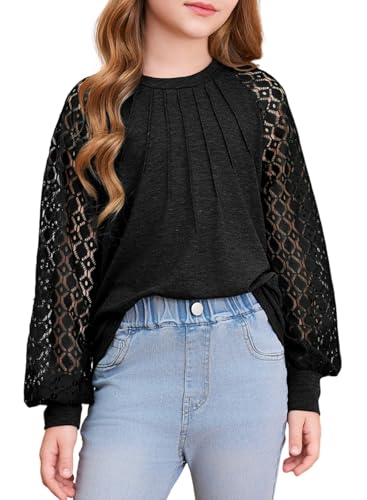 Image of blibean Girls Fall Long Sleeve Shirts Casual Lace Tops Size 6-15 Years