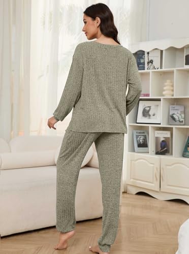 Hellomamma Women Pajama Sets 2 Piece: Long Sleeve Lounge Sets Pjs Casual Ladies Fall Outfit Pj Sleepwear With Pockets3