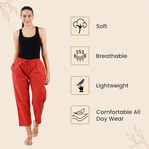 Image of Happy Bunny Parallel Pants for Women 100% Cotton Ankle Length Trousers Regular Fit with Elastic Drawstring Stylish & Pockets Casual Formal Wear for Office & Home