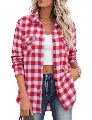 Image of Zeagoo Flannel Shirt Women Plaid Button Down Shackets Long Sleeve Fall Tops