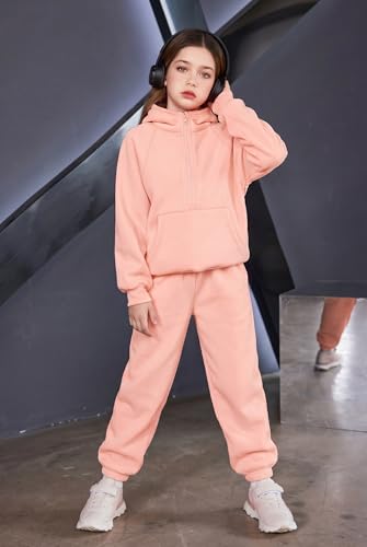 Image of Arshiner Girls 2 Piece Outfits Sweatsuit Half Zip Sweatshirt and Sweatpants | Fall Winter, Drop Shoulder Long Sleeve, Thumbhole Hoodies, with Sweatpant, Jogger Set, Sweat Set, Tracksuits with Pockets