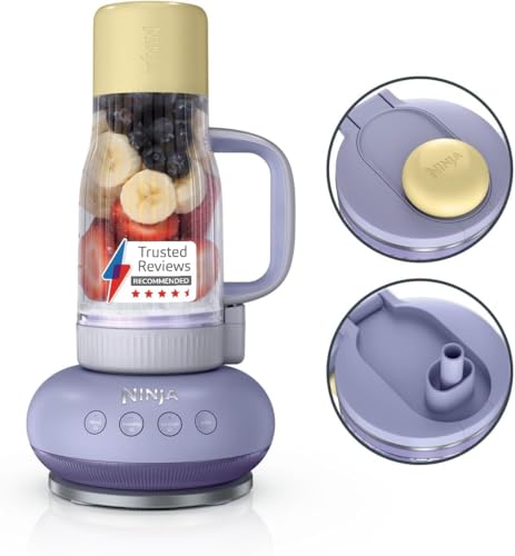 Ninja BlendBoss DB351UKPR Mixer mit tragbarem Becher persönlicher Mixer mit abnehmbarem Reisebecher 3 automatische Voreinstellungsmodi Lavendel-Limonade