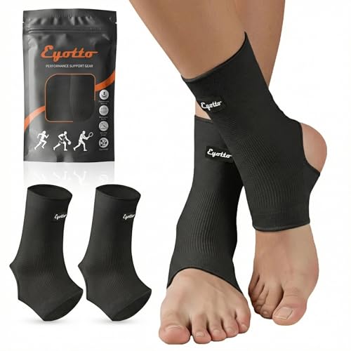 Image of eYotto Open-Heel Ankle Sleeves (1 Pair), Breathable Foot & Ankle Compression Support for Swelling, Plantar Fasciitis & Sprain Relief for Men & Women(Black)