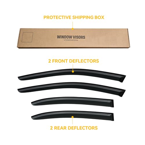 Image of Window Visors for Volkswagen (VW) Jetta 2011-2018, Rain Guards Shields Vent Deflector Shade Wind Dark Smoke 2012 2013 2014 2015 2016 2017 12 13 14 15 16 17 18, Tape-On,4 PCS