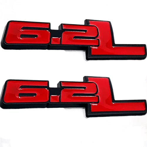 Image of 2X 6.2L Emblems Engine Name 3D Metal Badge Aluminum Adhesive Sticker Decal Replacement for 150 250 350 (Red Black)