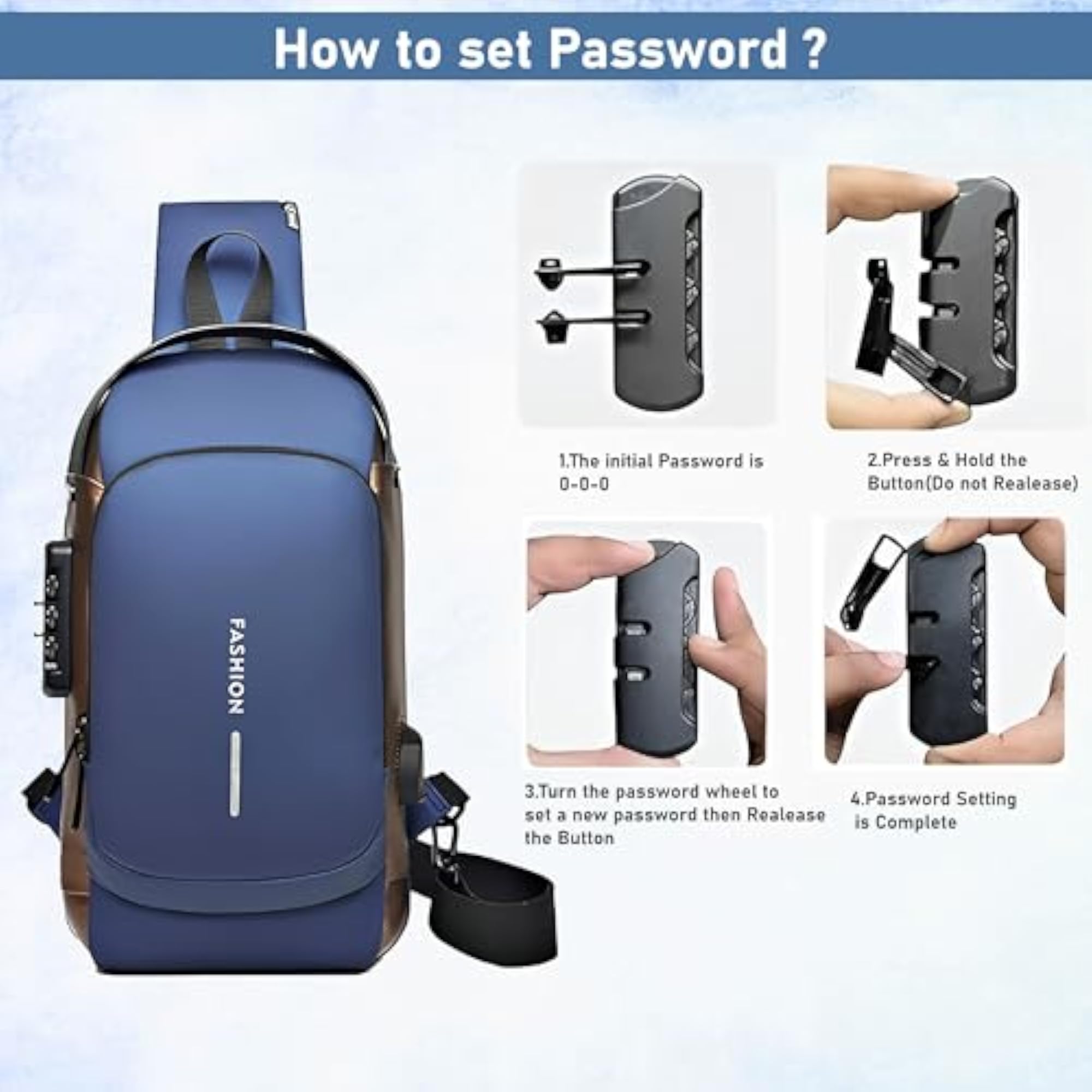 Waterproof Unisex Sling Body Bag with USB Port & Security Lock