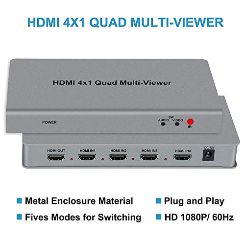Image of Tobo 4x1 HDMI Quad Multi-Viewer Converter with Seamless Switcher 4 HD Digital Video Signal to 1 Screen HDMI1.3a,HDCP1.2,1080p-(TD-427H-02)
