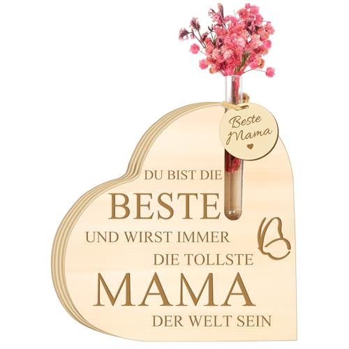 Beste Mama Geschenk Mutter Geschenke Geburtstag Holzherz mit Ewige Blumen, Coole Muttertagsgeschenke Geburtstagsgeschenk für Mama Geschenk Weihnachten. (Mama)