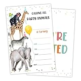 Jungle Animals Birthday Party Invite Card for Kid, Giraffe Zebra Zoo Birthday Invitation for Girls Boys, Set of 20 Cards and 20 Envelopes, Call All Party Animal Celebration Party Supplies for Teen -10