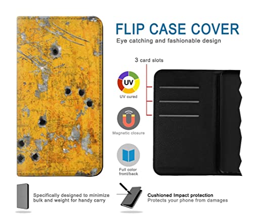 Étui flip pour iPhone 15 Pro en cuir premium jaune façon métal