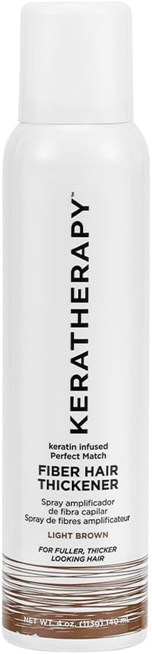 Keratin Infused Perfect Match Fiber Hair Thickener Spray, Light Brown, 4 fl. oz., 140 ml - Volumizing, Thickening, & Concealing Hairspray for Scalp Coverage, Roots & Thinning Areas