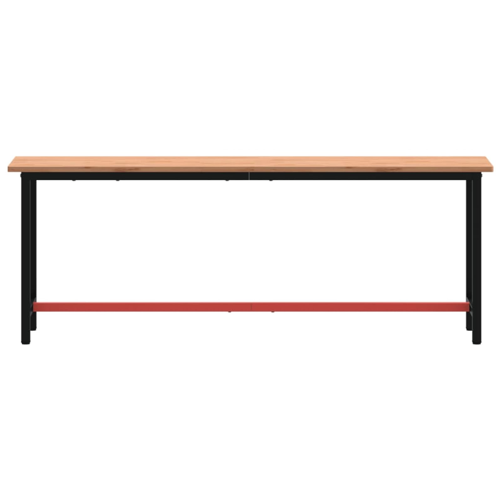 Homgoday Wystrój stołu warsztatowego 220 x 55 x 81,5 cm z litego drewna bukowego i metalowego, meble do wnętrz i na zewnątrz, wystrój domu, wyposażenie domu do wnętrz, salonu, biura