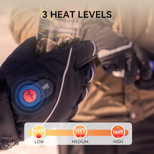 SAVIOR HEAT Heated Gloves for Men Women, Rechargeable Electric Heated Leather Skiing and Snowboarding Gloves