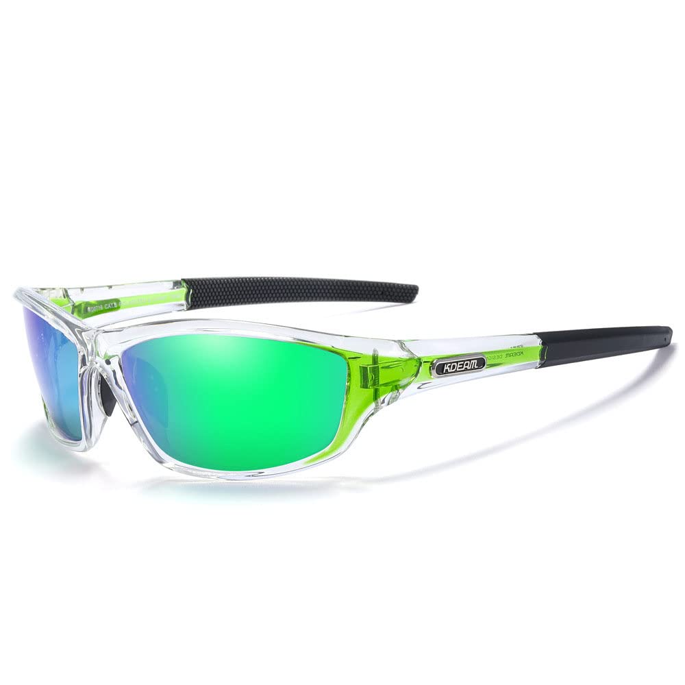 Hearda Polarised Sports Sunglasses for Men Women, Windproof Cycling Glasses Anti Glare Sun Glasses for Outdoor Driving Travel Hiking (Green,One size)
