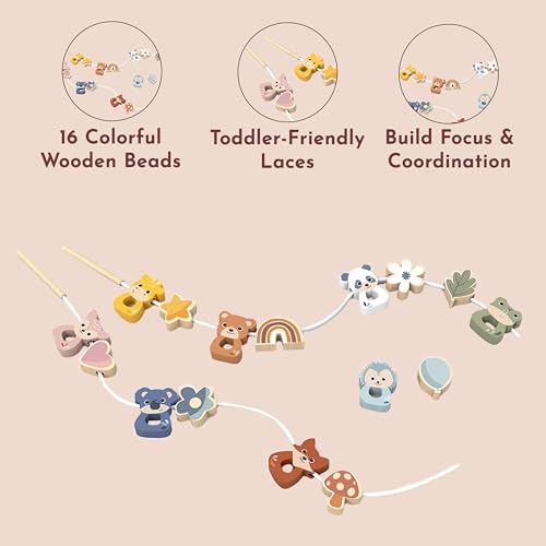 Image of SPEEDY MONKEY Wooden Lacing Beads Set for Toddlers 24m+ Threading Toy | animal shapes, threading beads, lacing toys, sorting & stacking toys, preschool toys, pattern color recognition, fine motor