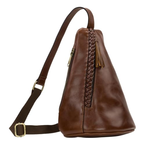 Patricia Nash IVA Nell Leather Sling Handbag with Braided Detail, 9.37L x 5.5W x 11.75H inches2