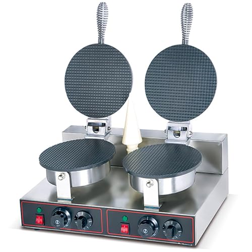 HQHAOTWU Ice Cream Cone Maker Electric Ice Cream Cone Waffle Maker Machine Nonstick Ice Cream Waffle Roll Maker Stainless Steel Egg Roll Maker Waffle Cone Machine Time Control Double Head 110V