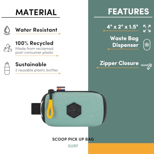Image of OllyDog Scoop Pick Up | Dog Poop Bag Holder | Lightweight & Water-Resistant Dispenser | Leash Attachment for Hands-Free Carry | Fits Standard Waste Bag Rolls (Surf)
