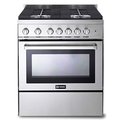 Verona VEFSGG304NSS 30" Freestanding All Gas Range 4 Sealed Burners Convection Oven Storage Drawer Stainless Steel Cover