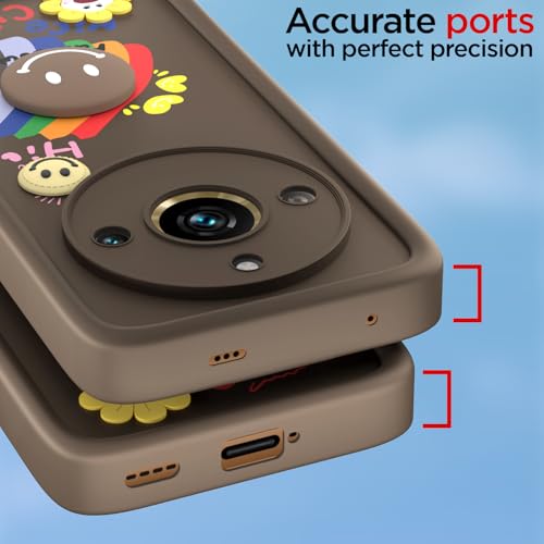 Image of Pikkme Back Cover for Realme 11 Pro /Pro Plus 5G | Soft Silicone| Cute Rainbow Smile & 3D Cartoon Flower Design | Shockproof Raised Camera Protection Bumper Case (Brown)