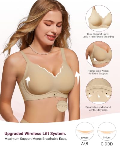 Image of As Fairy Wireless Bras for Women Jelly Push Up Scalloped T-Shirt Bra