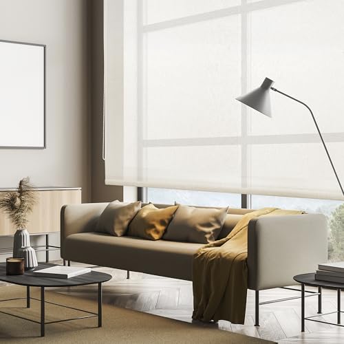 Blindecor Belmont Rollo lichtdurchlässiges Gewebe, glänzend, Beige, 130 x 180 cm (Breite x Höhe), Stoffgröße 127 x 175 cm, Fensterrollo