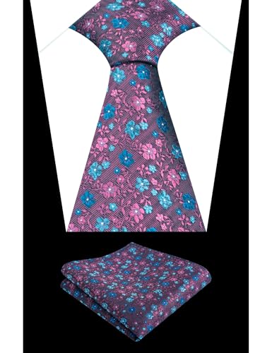 Image of Alizeal Mens 3.15inches Exquisite Floral Tie with Small Flower Printed Pocket Square