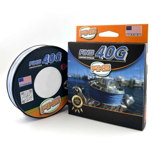 FINS 40G Super Round Braided Fishing Line USA Made - High Strength-to-Diameter Ratio, Smooth Mono Feel, 8 Fiber Bundle Over-Braiding, No Fluff Design - Blue - 65 lb - 150 Yds