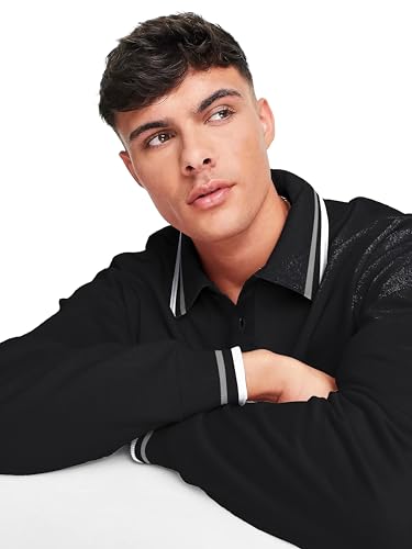 Image of Jump Cuts Mens Printed Polo Neck Full Sleeve Oversized Fit Cotton Blend Polo T-Shirt Large for Men