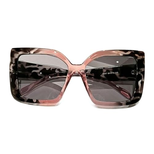 Veslyn Lunettes de Soleil Chic Rétro Carrées pour Les Femmes, Cadre Tortue en Casque Léopard Parfait Voyages Et La Fête-Gray Pink
