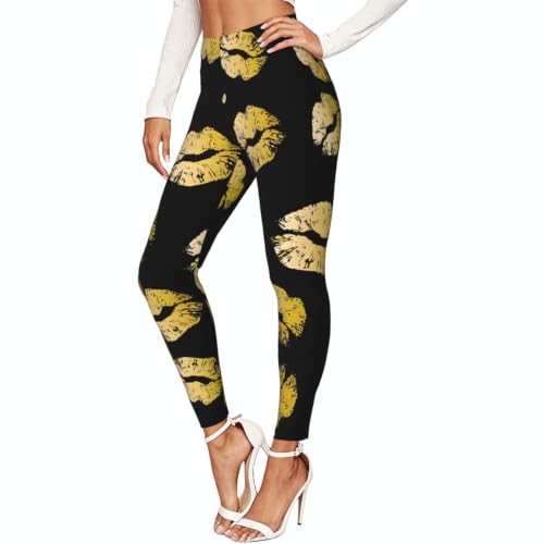 Leggings de labios dorados con textura suave ideal para mejorar tu rendimiento en el gimnasio